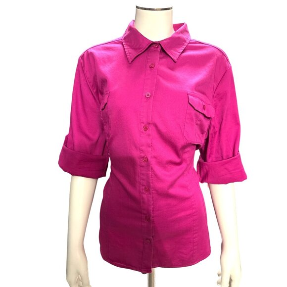 Apt 9 Fuchsia Purple Button Front Dressy Cotton Shirt  Front Pockets Size XL - Picture 1 of 11